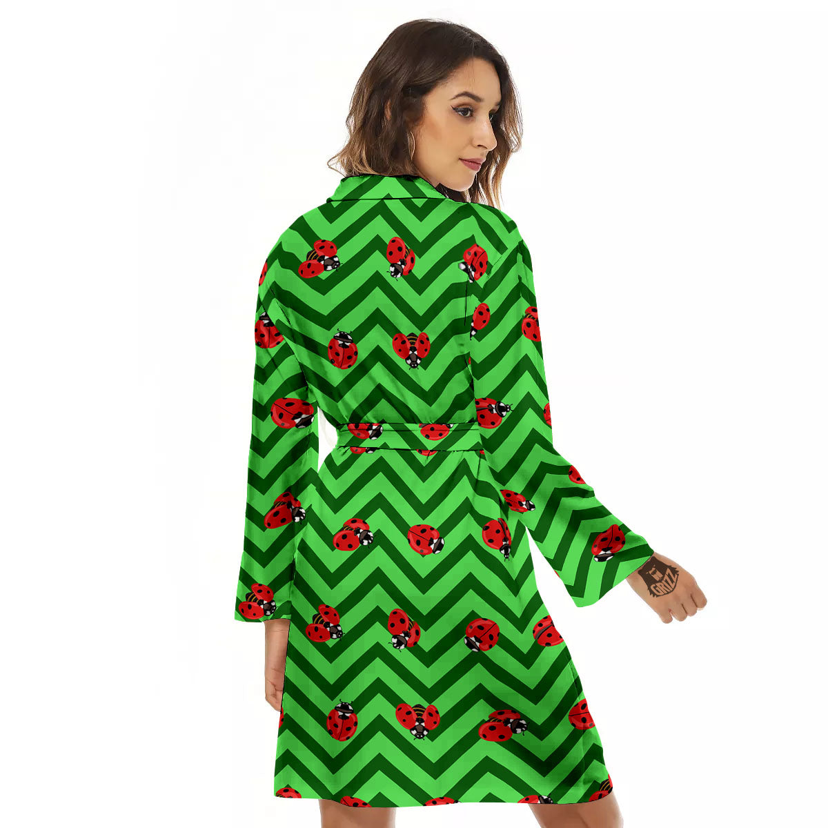 Ladybug Zigzag Green Pattern Women's Robe-grizzshop
