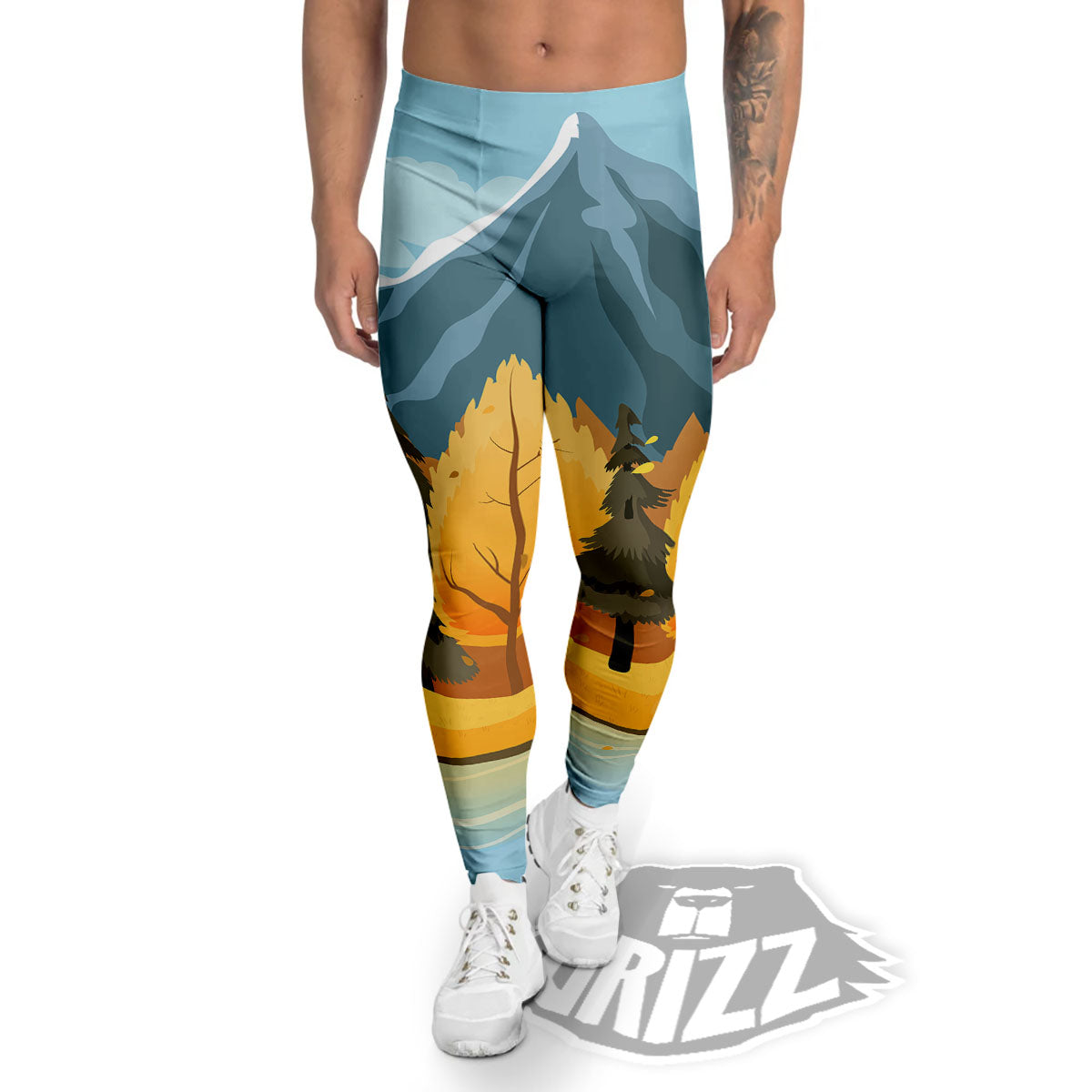 Lake Autumn Print Men's Leggings-grizzshop