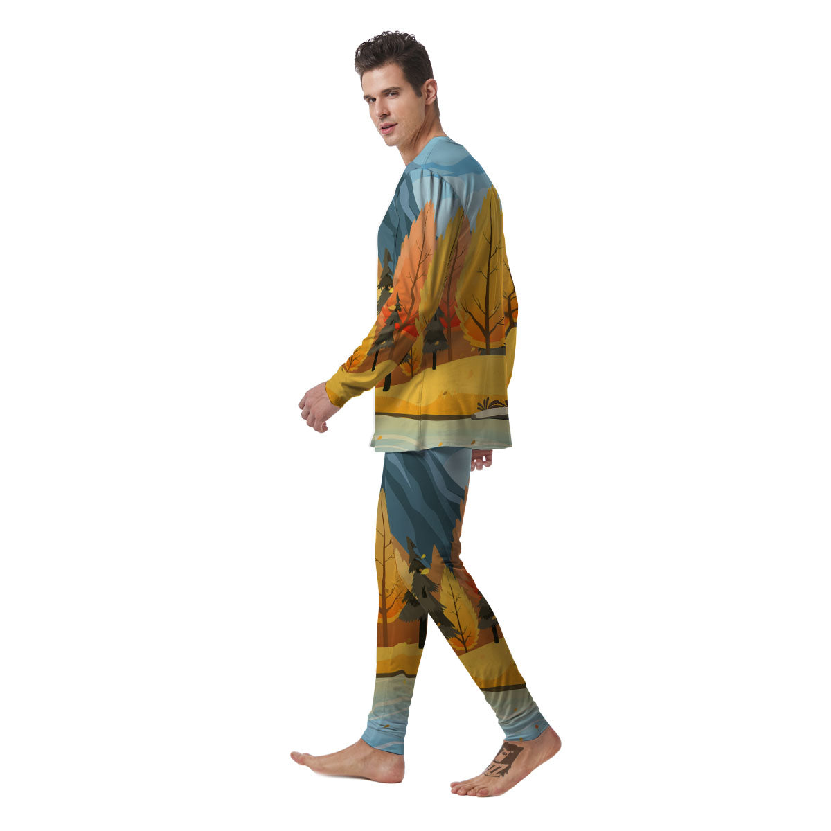 Lake Autumn Print Men's Pajamas-grizzshop