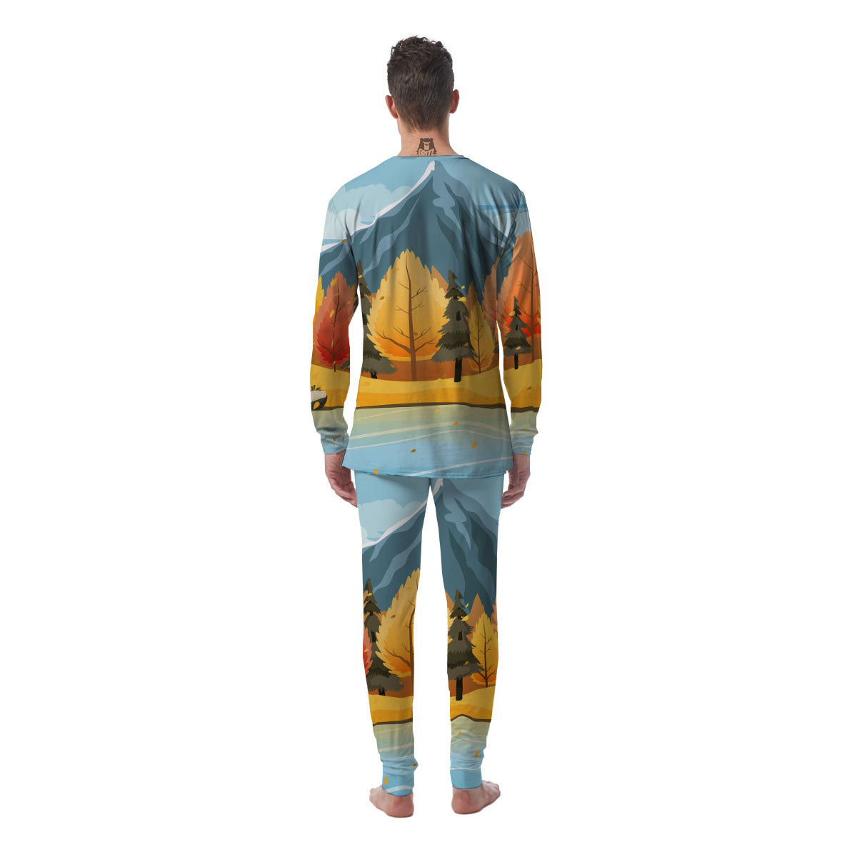 Lake Autumn Print Men's Pajamas-grizzshop