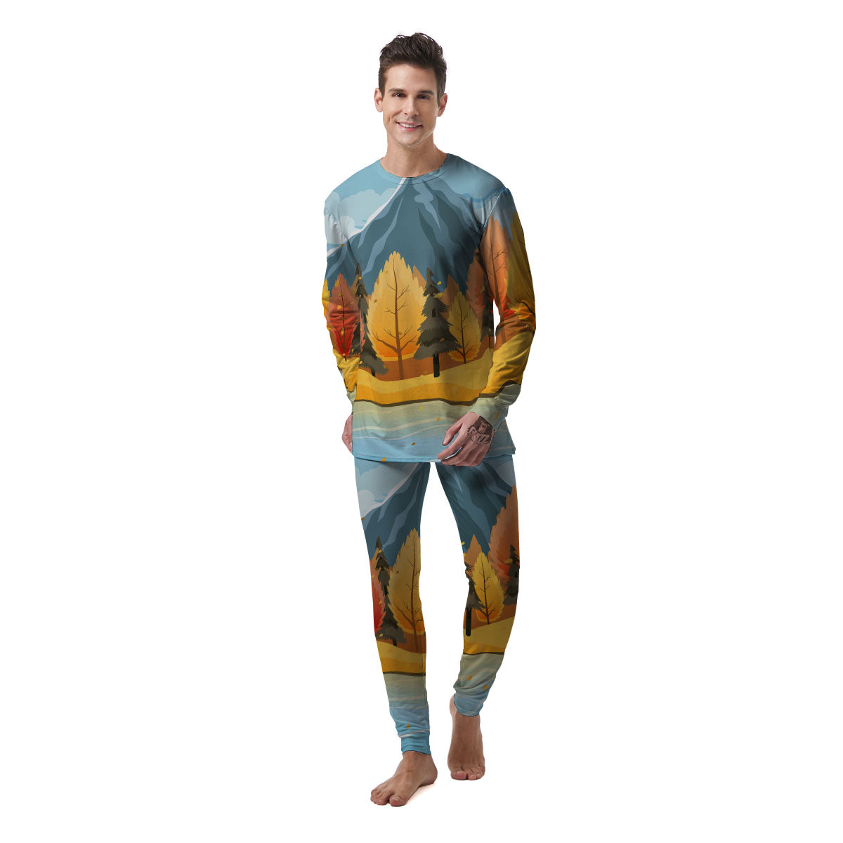 Lake Autumn Print Men's Pajamas-grizzshop