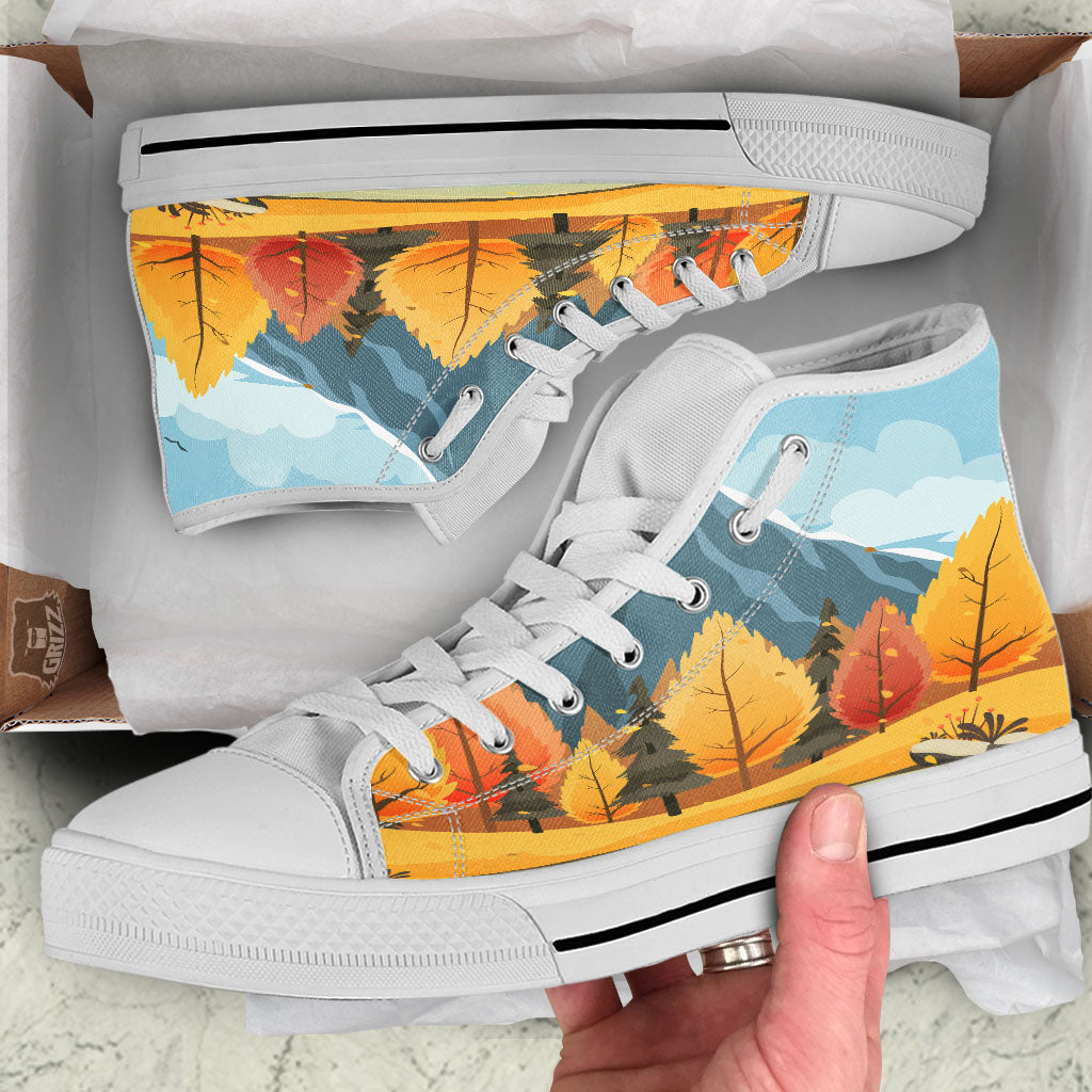 Lake Autumn Print White High Top Shoes-grizzshop