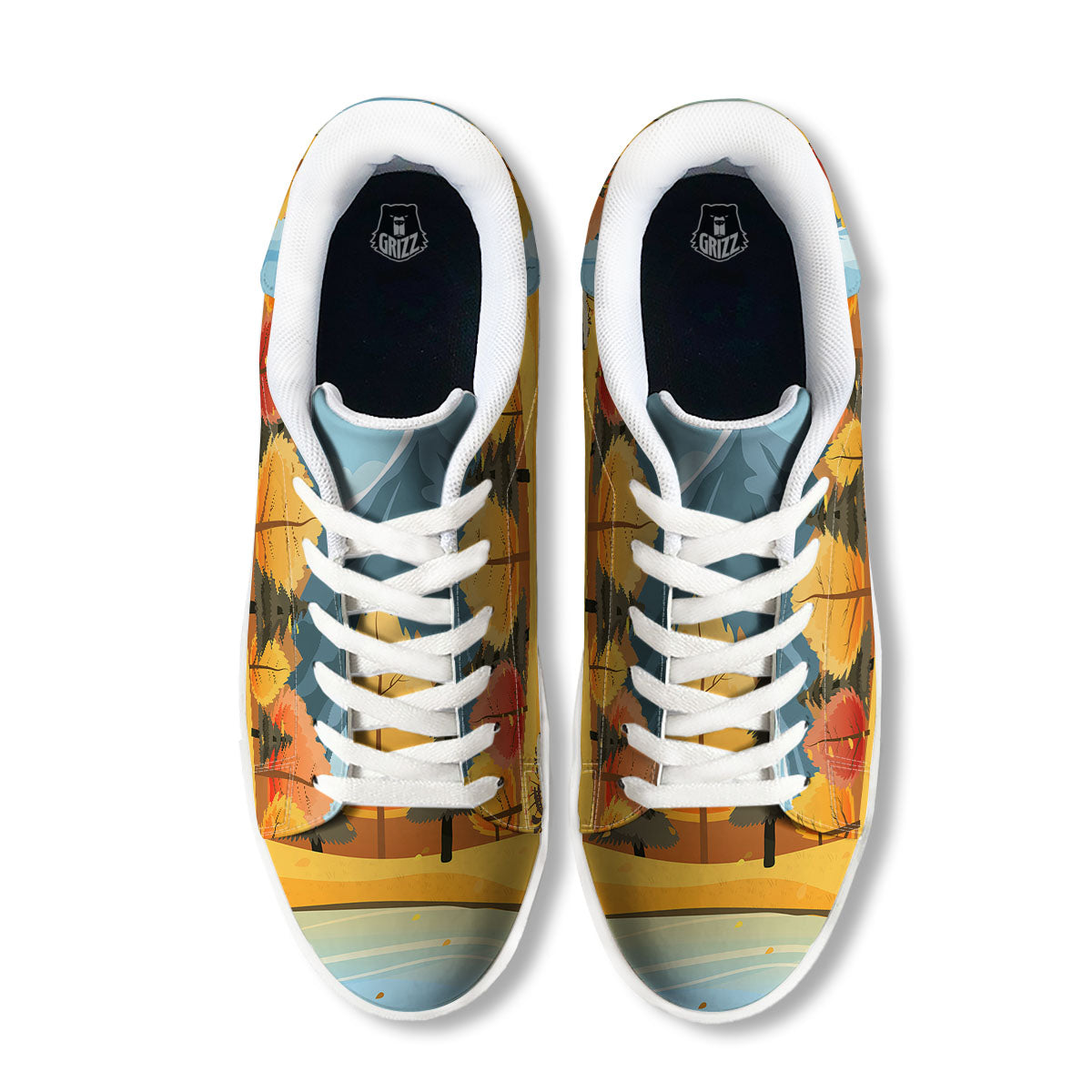 Lake Autumn Print White Low Top Sneakers-grizzshop