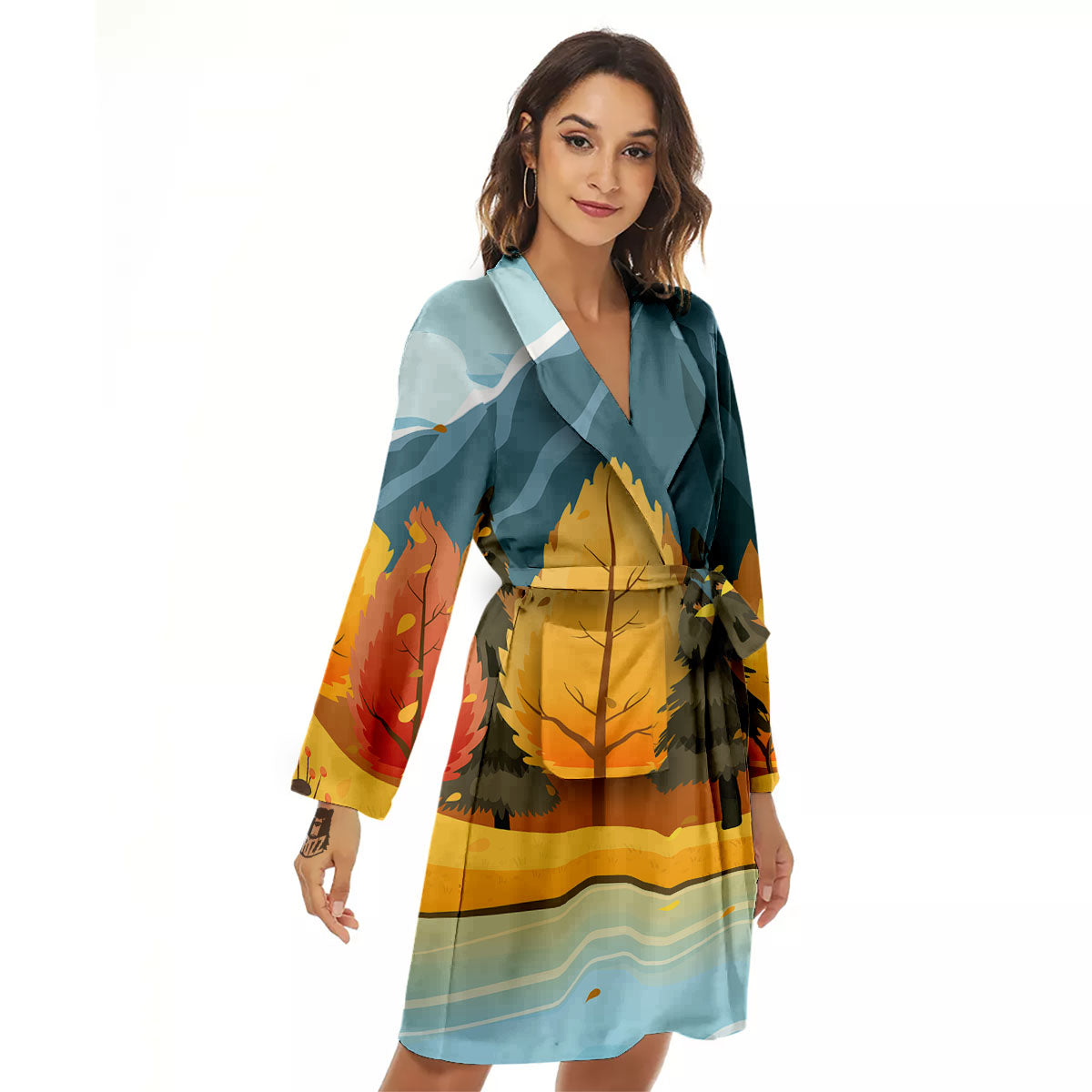 Lake Autumn Print Women's Robe-grizzshop