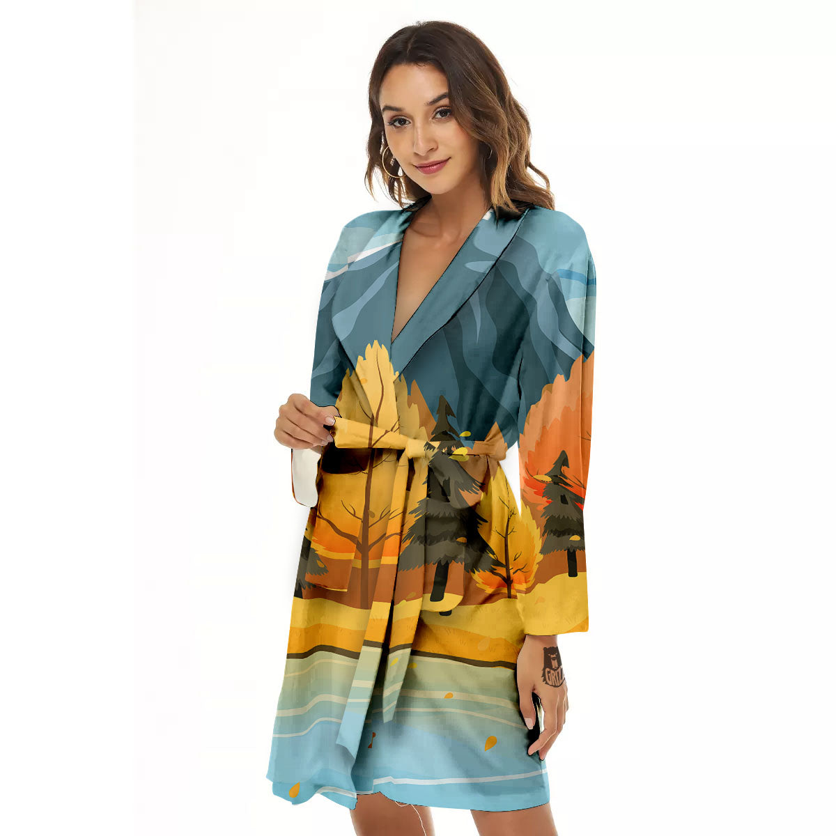 Lake Autumn Print Women's Robe-grizzshop