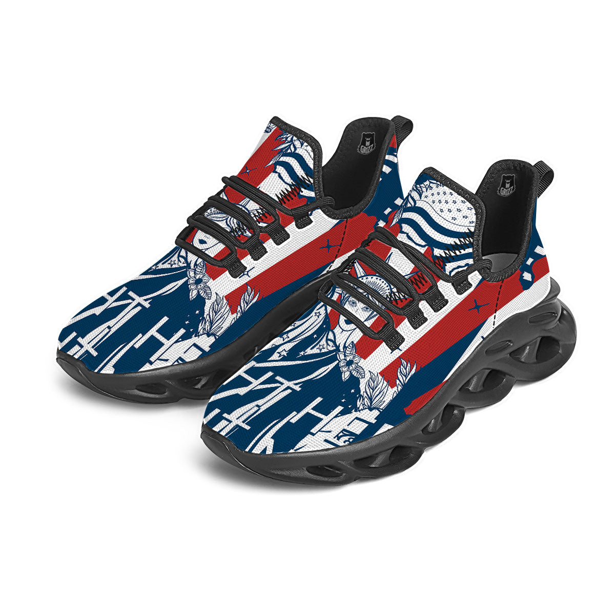 Land Of Liberty American Print Black Running Shoes-grizzshop