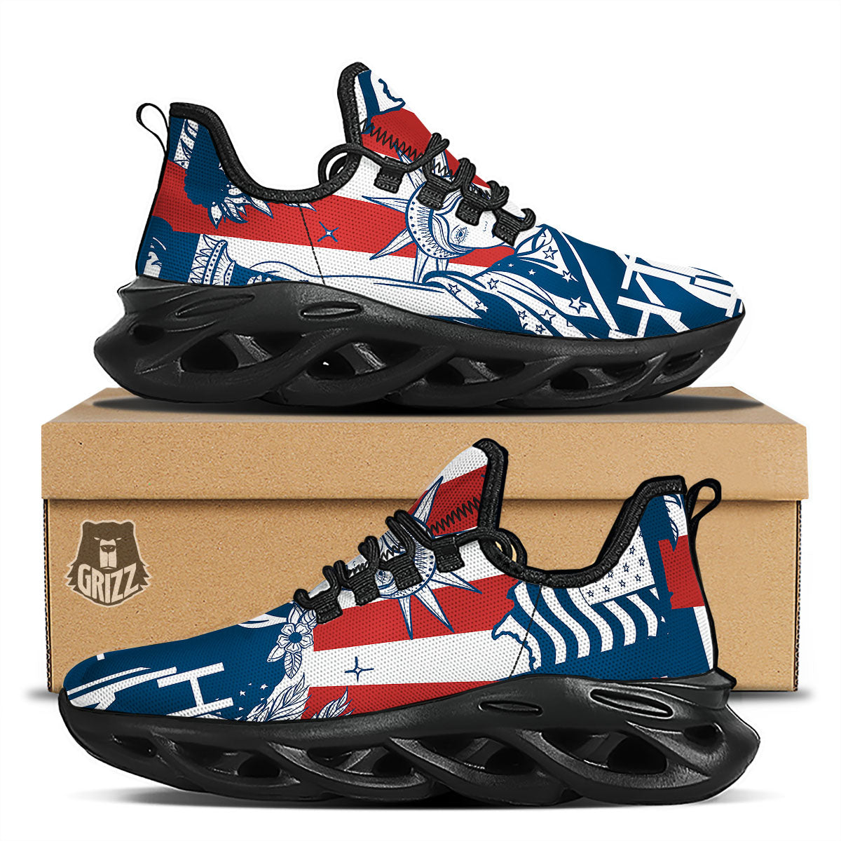 Land Of Liberty American Print Black Running Shoes-grizzshop