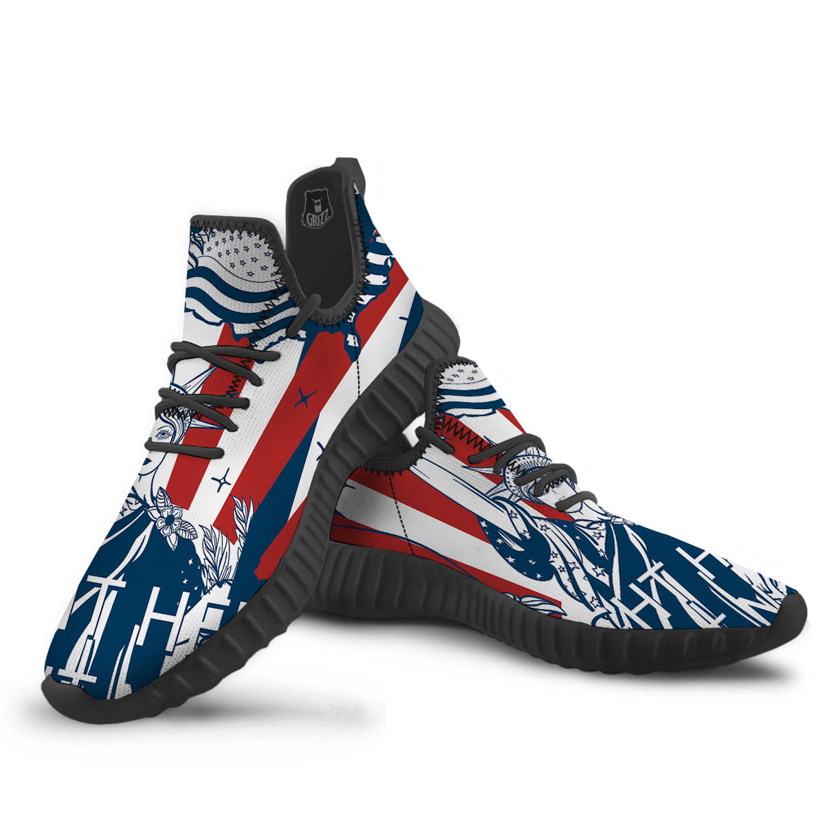 Land Of Liberty American Print Black Walking Shoes-grizzshop