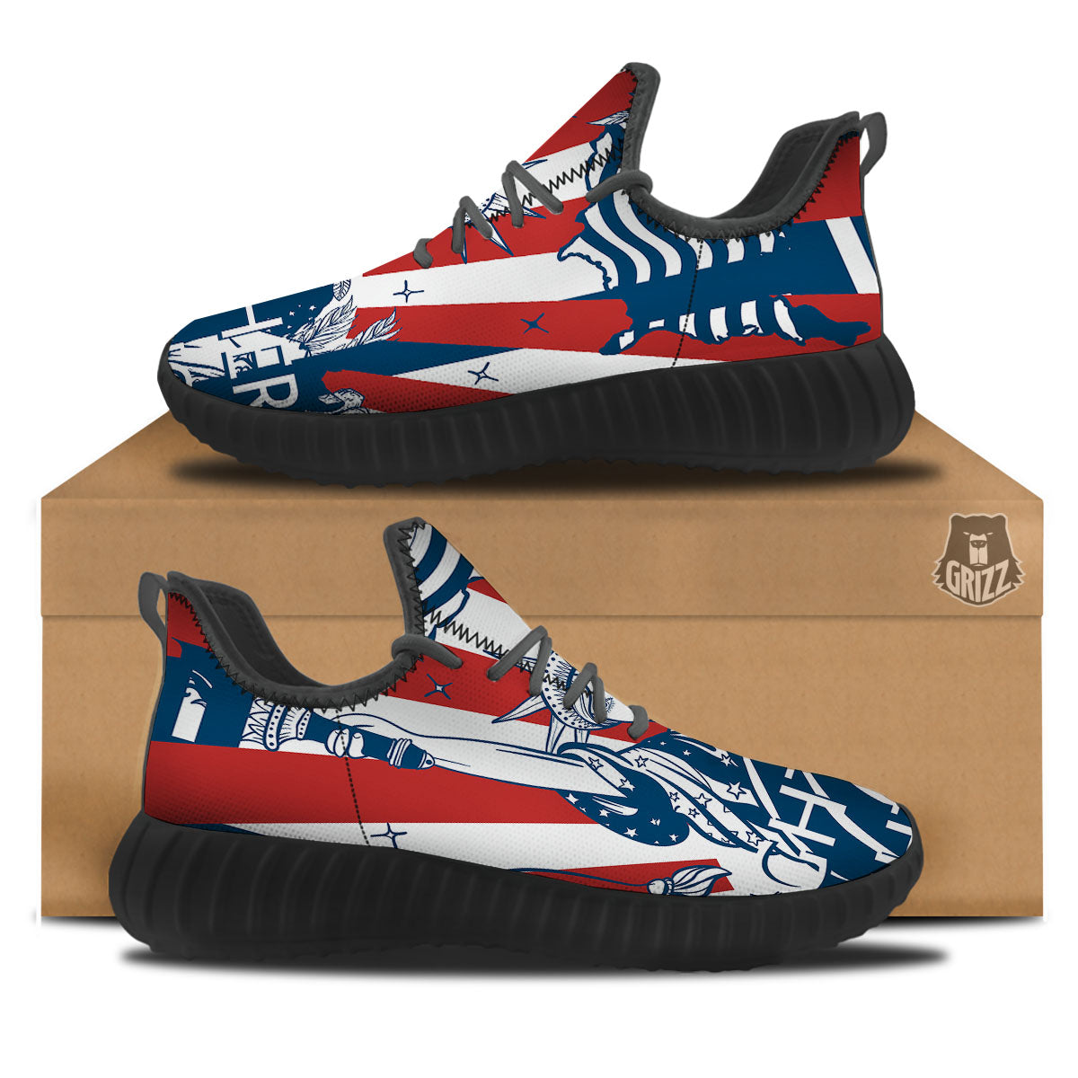 Land Of Liberty American Print Black Walking Shoes-grizzshop