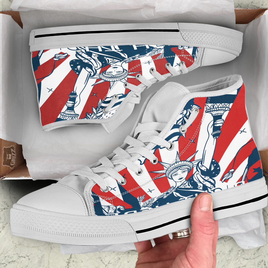 Land Of Liberty American Print White High Top Shoes-grizzshop