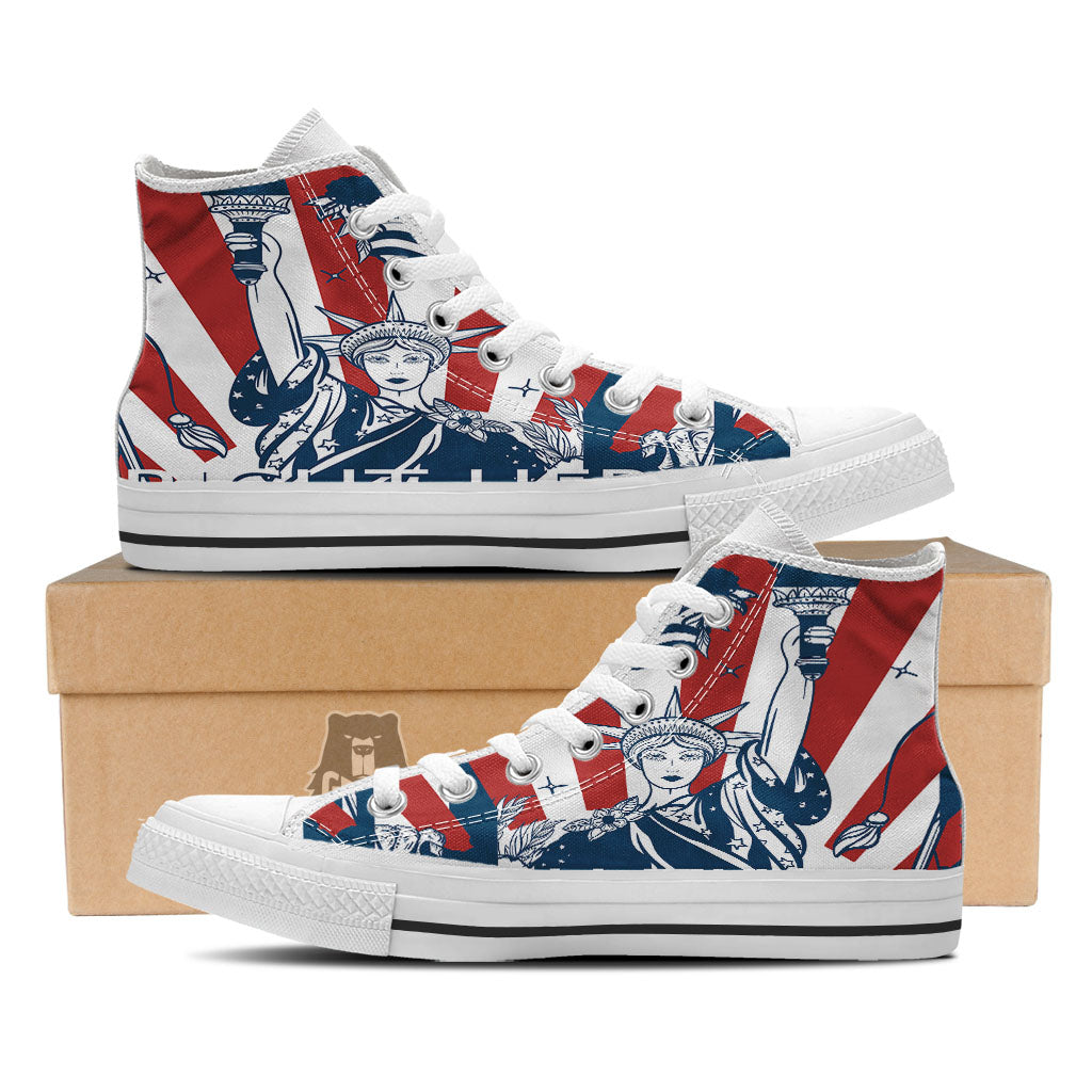 Land Of Liberty American Print White High Top Shoes-grizzshop