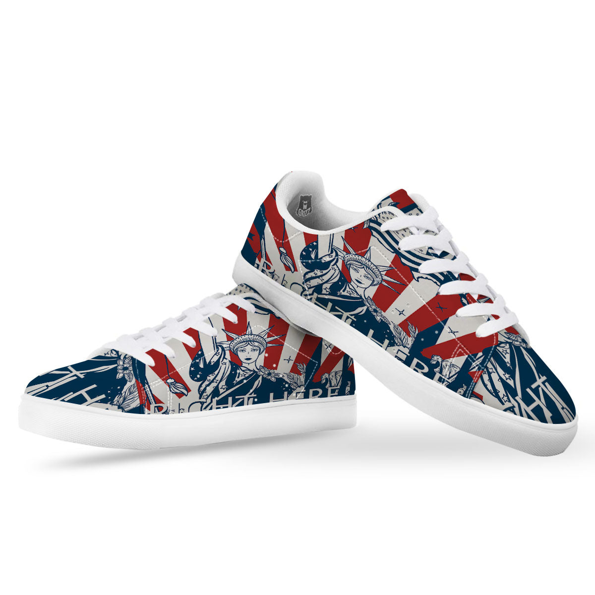 Land Of Liberty American Print White Low Top Sneakers-grizzshop