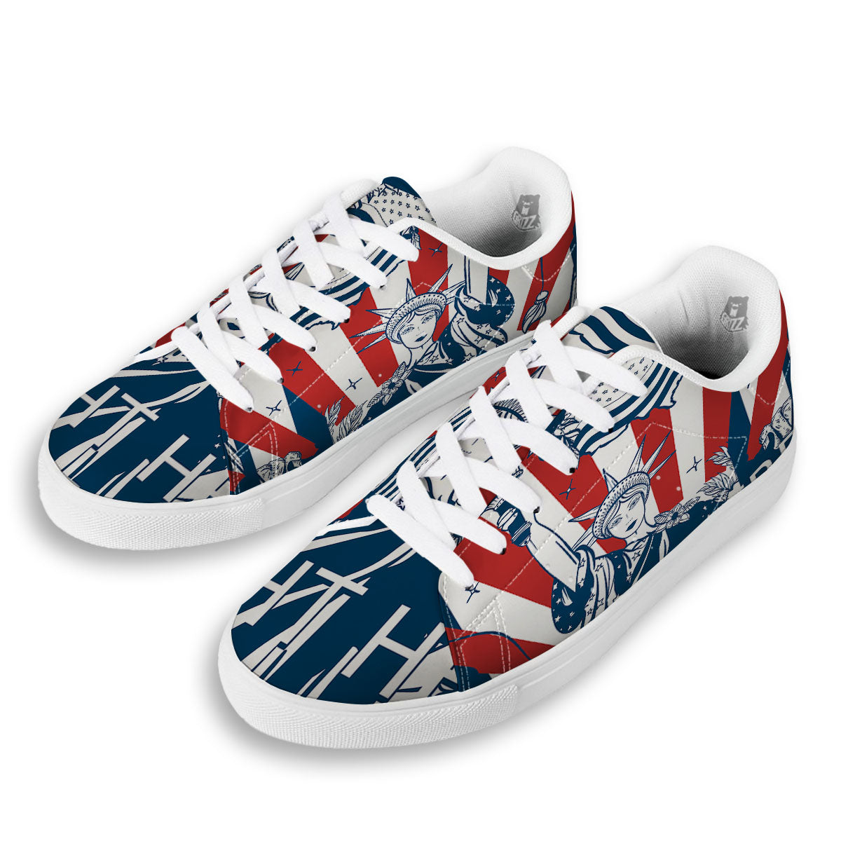 Land Of Liberty American Print White Low Top Sneakers-grizzshop