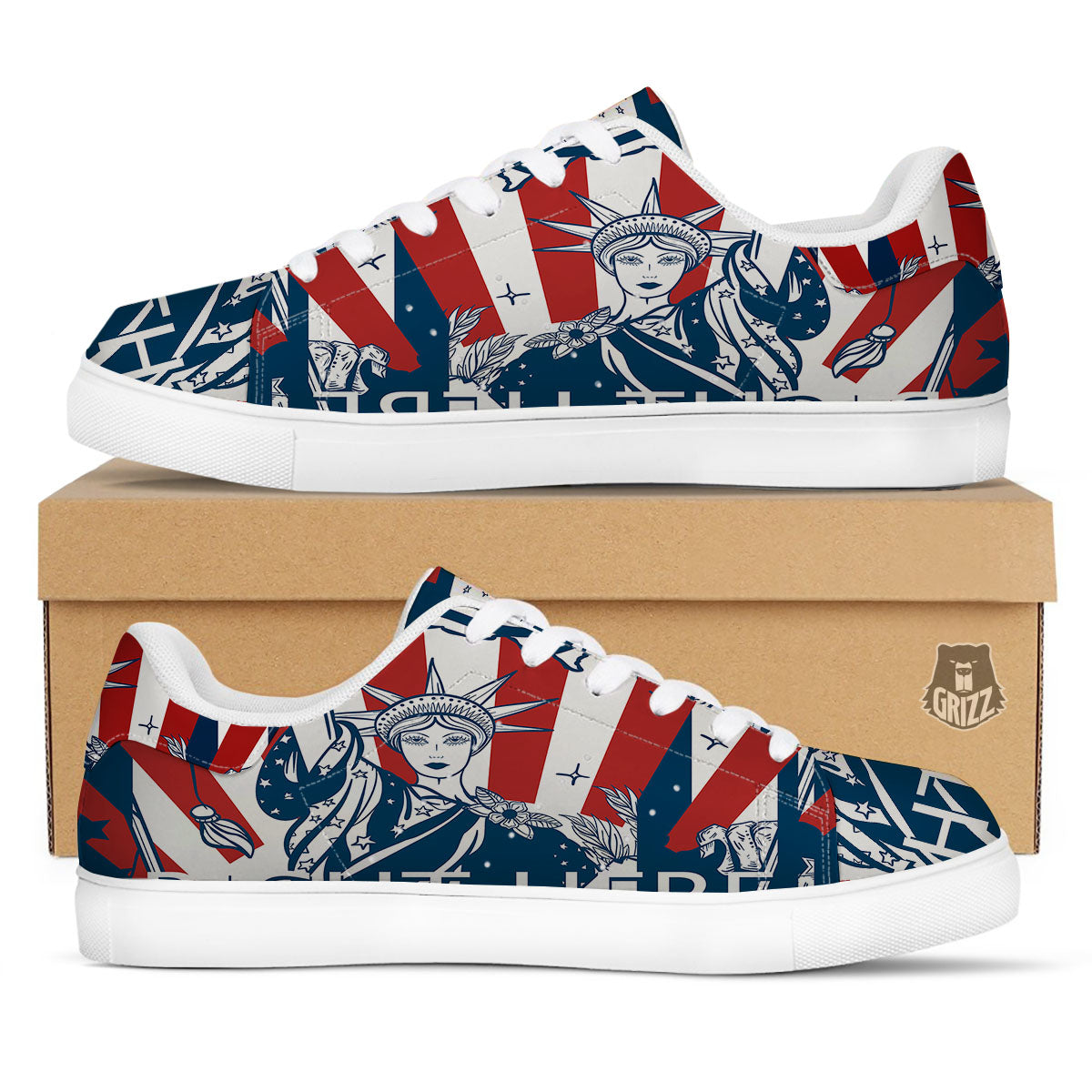 Land Of Liberty American Print White Low Top Sneakers-grizzshop