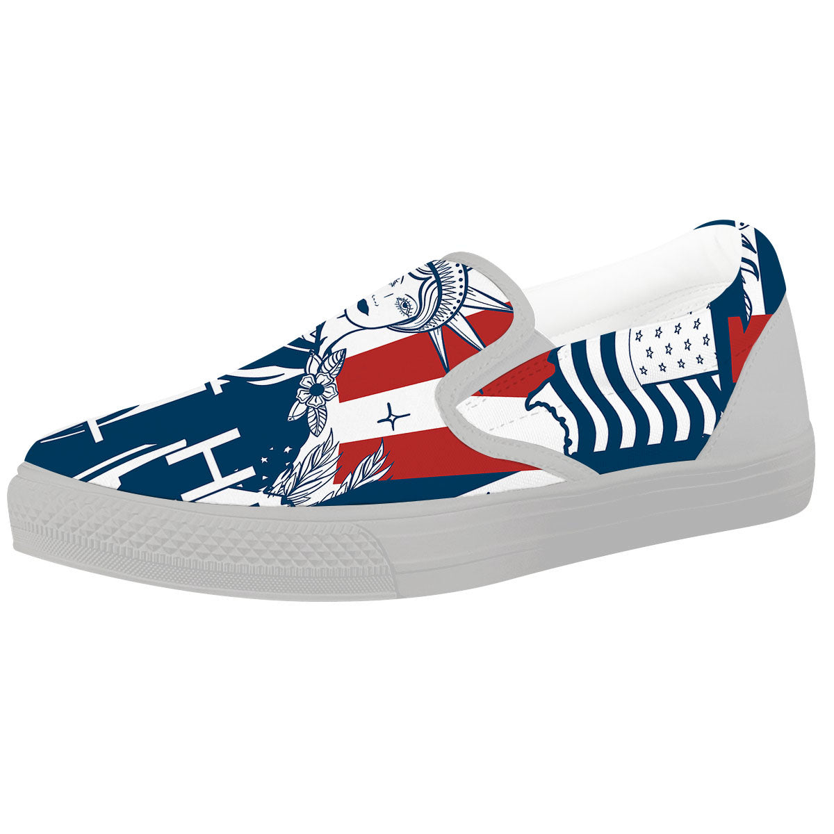 Land Of Liberty American Print White Slip On Shoes-grizzshop