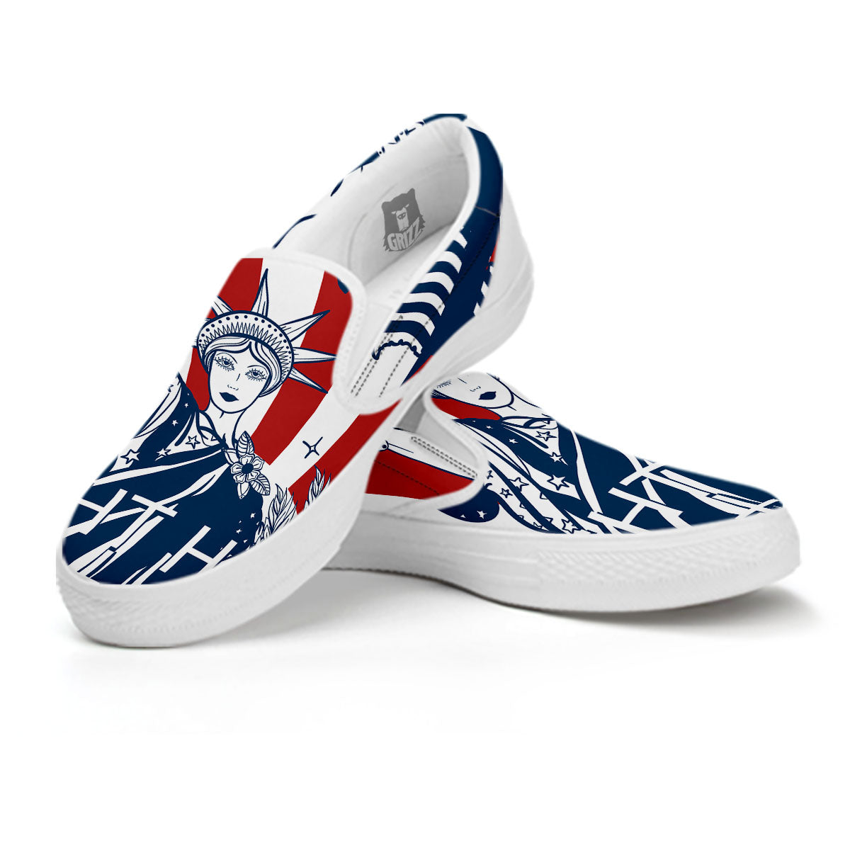 Land Of Liberty American Print White Slip On Shoes-grizzshop