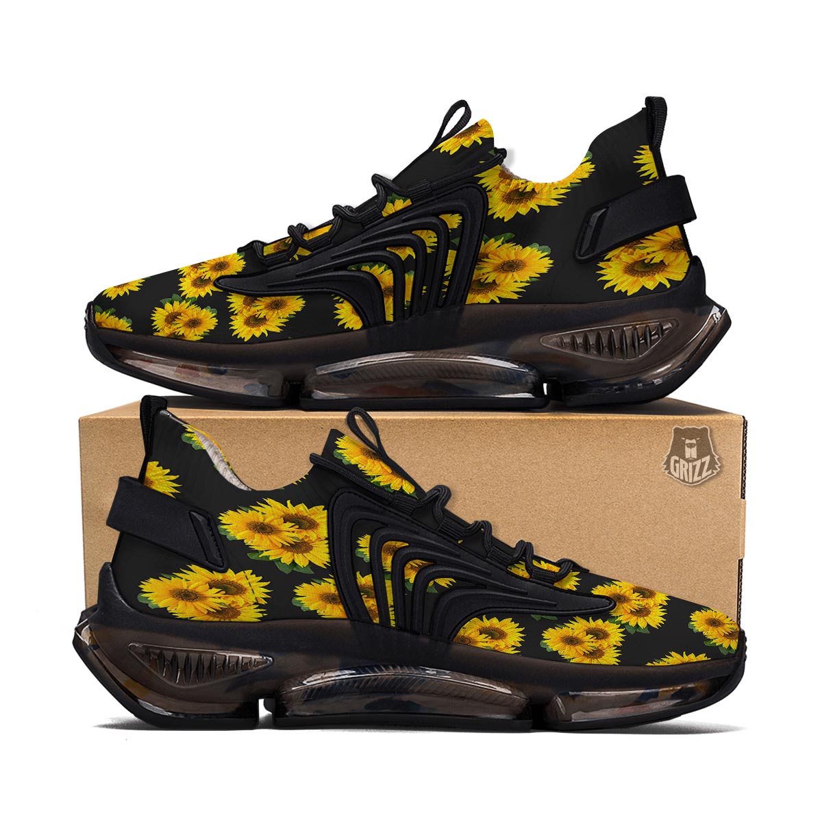 Landscape Sunflower Print Pattern Black Gym Shoes-grizzshop