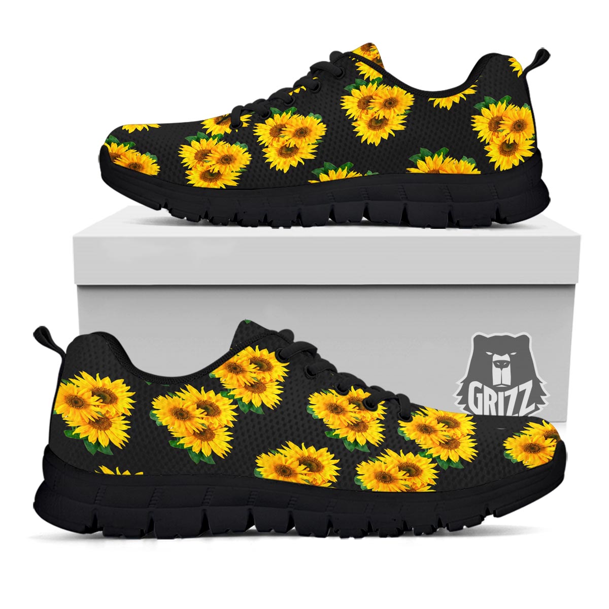 Landscape Sunflower Print Pattern Black Sneaker-grizzshop