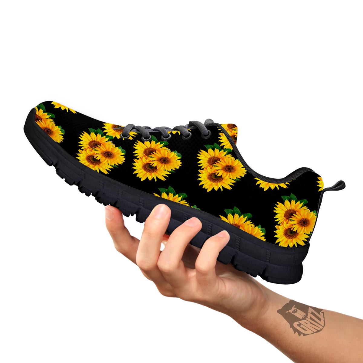 Landscape Sunflower Print Pattern Black Sneaker-grizzshop