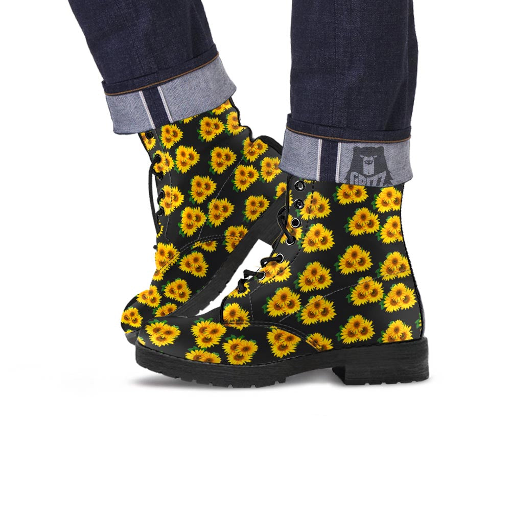 Landscape Sunflower Print Pattern Leather Boots-grizzshop