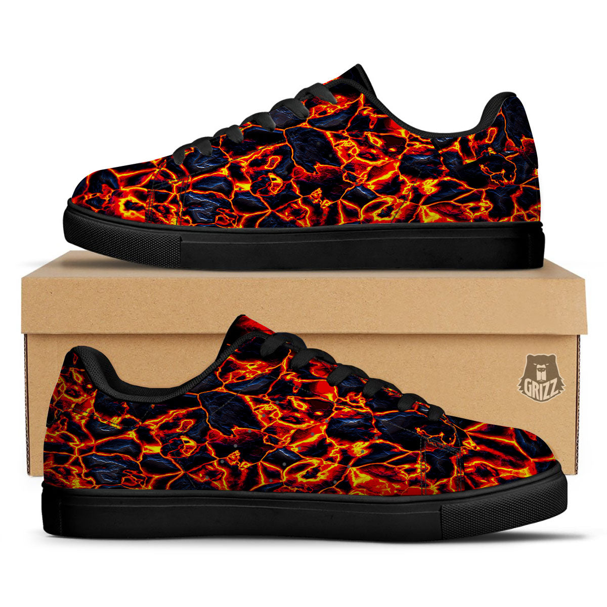 Lava Molten Print Black Low Top Sneakers-grizzshop
