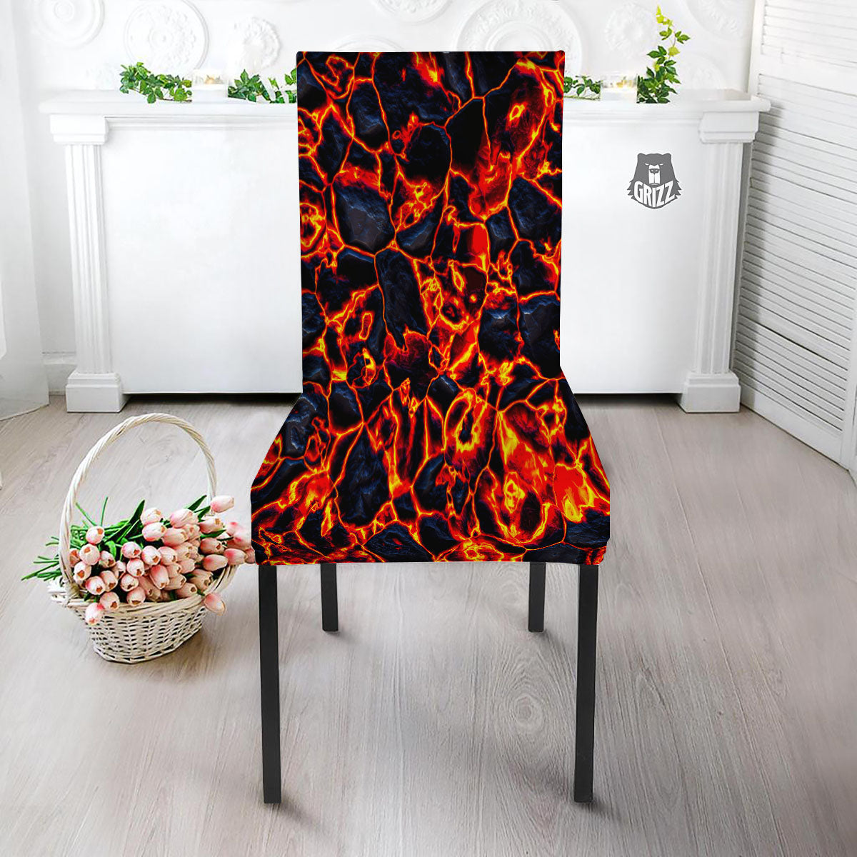 Lava Molten Print Dining Chair Slipcover-grizzshop