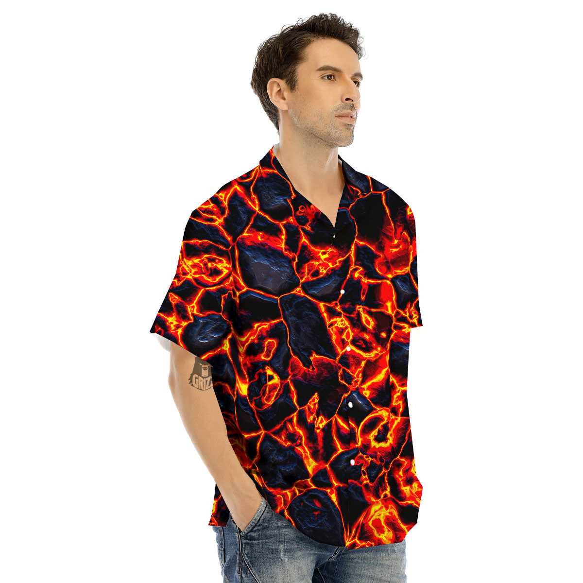 Lava Molten Print Men's Hawaiian Shirt-grizzshop