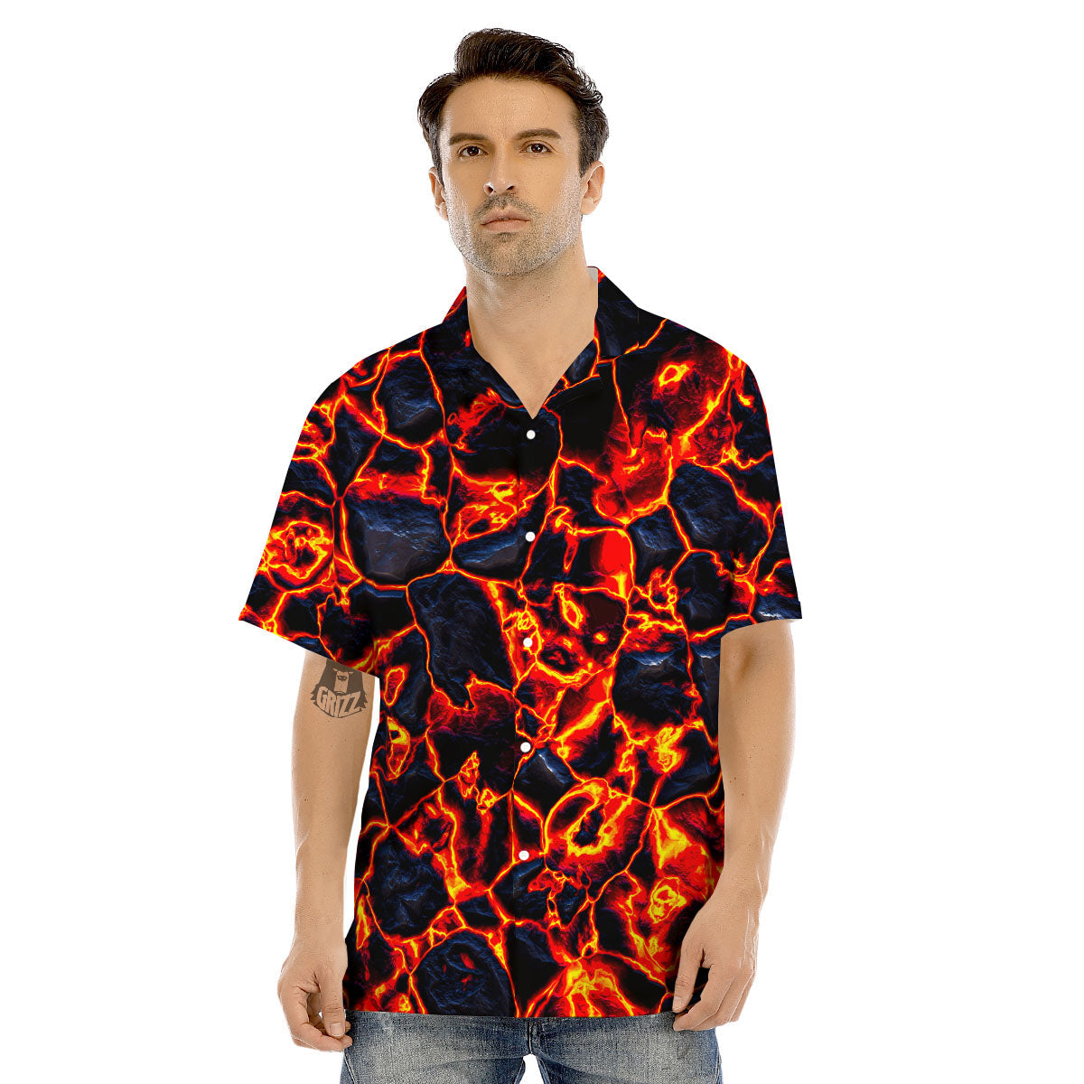 Lava Molten Print Men's Hawaiian Shirt-grizzshop