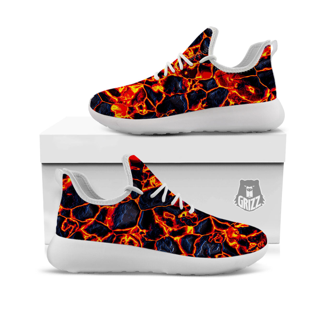 Lava Molten Print White Athletic Shoes-grizzshop