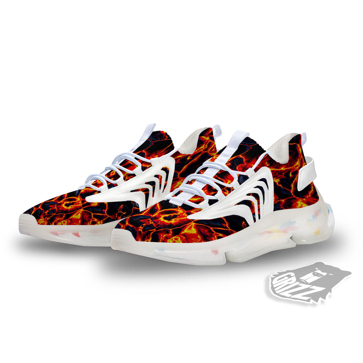 Lava Molten Print White Gym Shoes-grizzshop