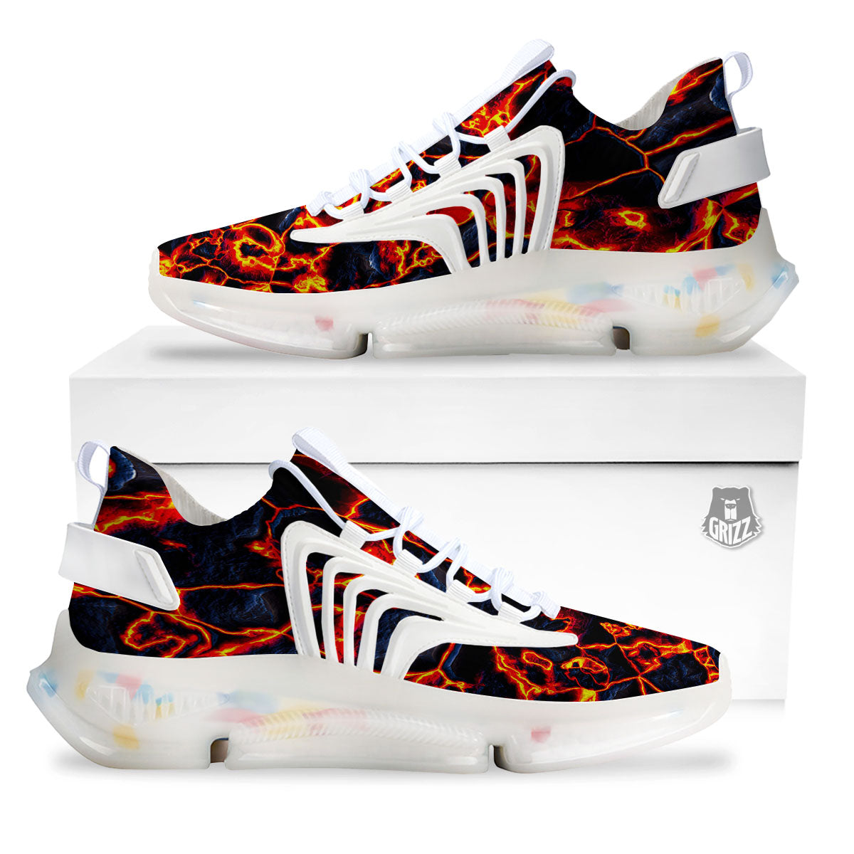 Lava Molten Print White Gym Shoes-grizzshop