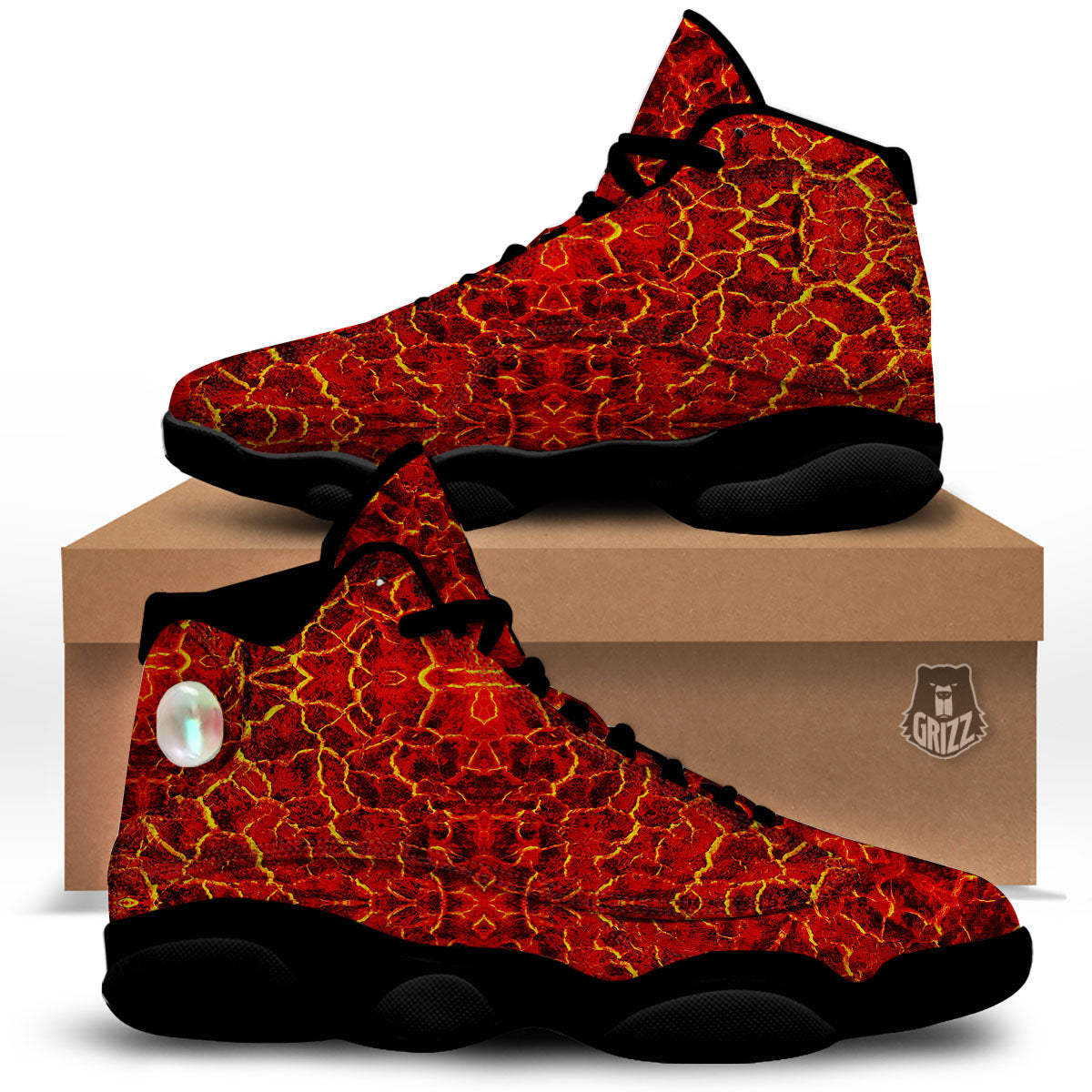 Lava Red Print Pattern Black Basketball Shoes-grizzshop