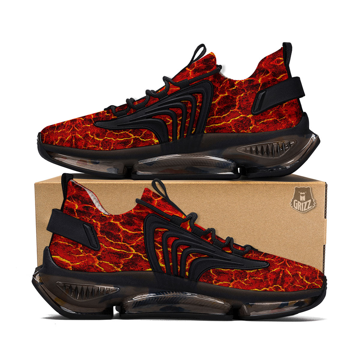 Lava Red Print Pattern Black Gym Shoes-grizzshop