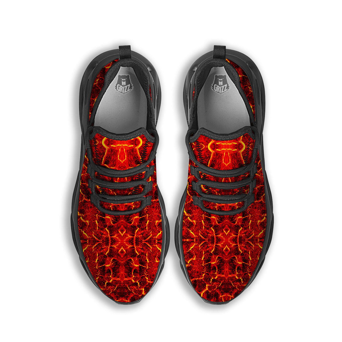 Lava Red Print Pattern Black Running Shoes-grizzshop
