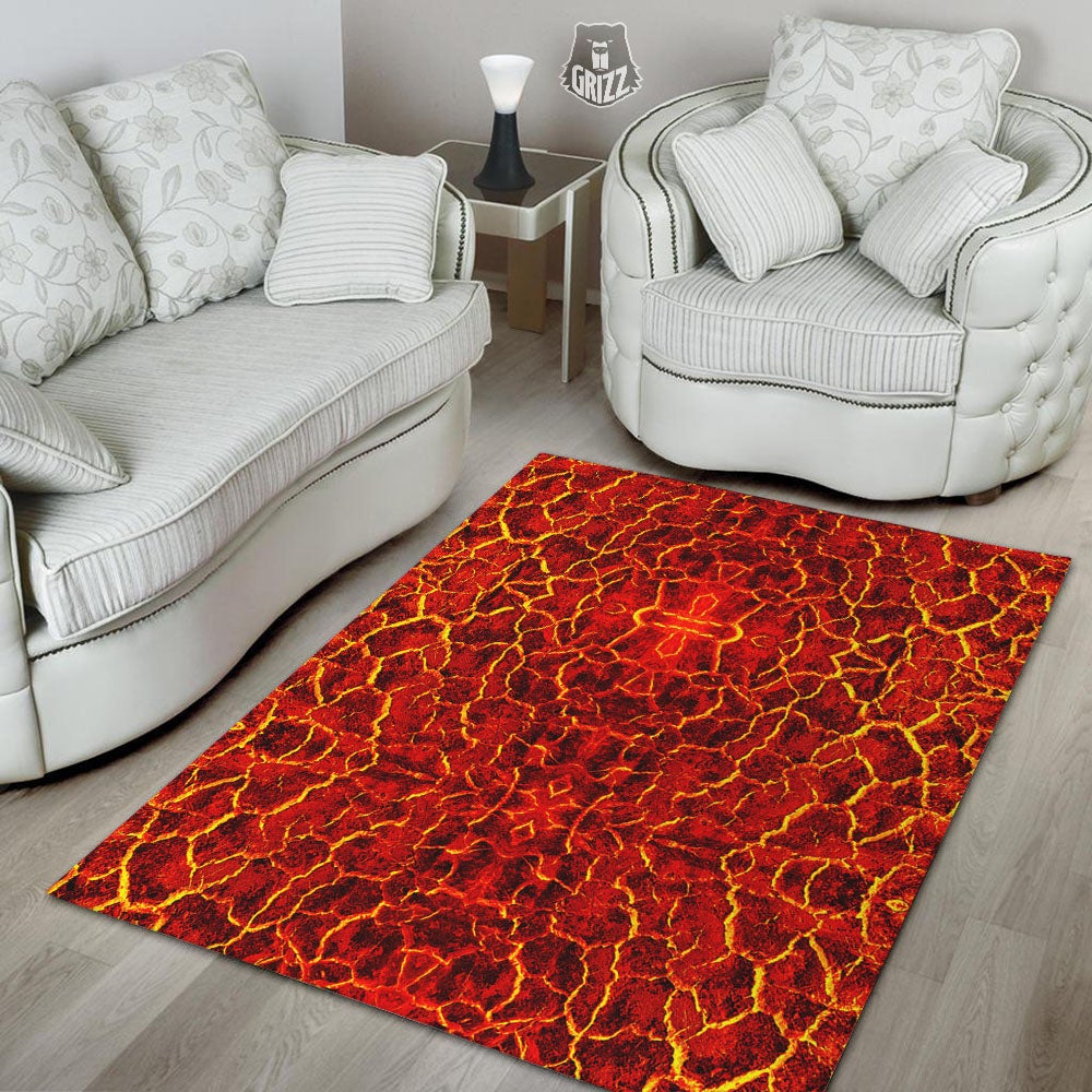 Lava Red Print Pattern Floor Mat-grizzshop