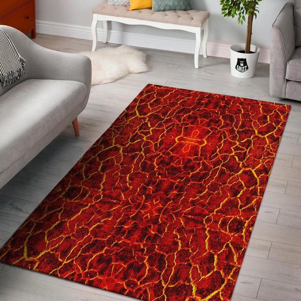 Lava Red Print Pattern Floor Mat-grizzshop