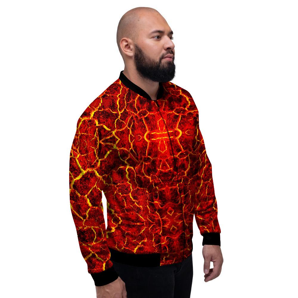 Lava Red Print Pattern Men's Bomber Jacket-grizzshop