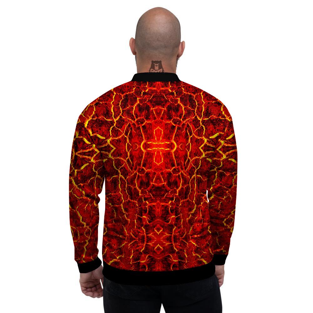 Lava Red Print Pattern Men's Bomber Jacket-grizzshop