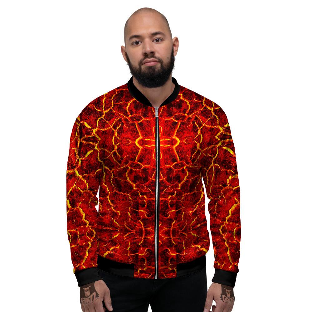 Lava Red Print Pattern Men's Bomber Jacket-grizzshop
