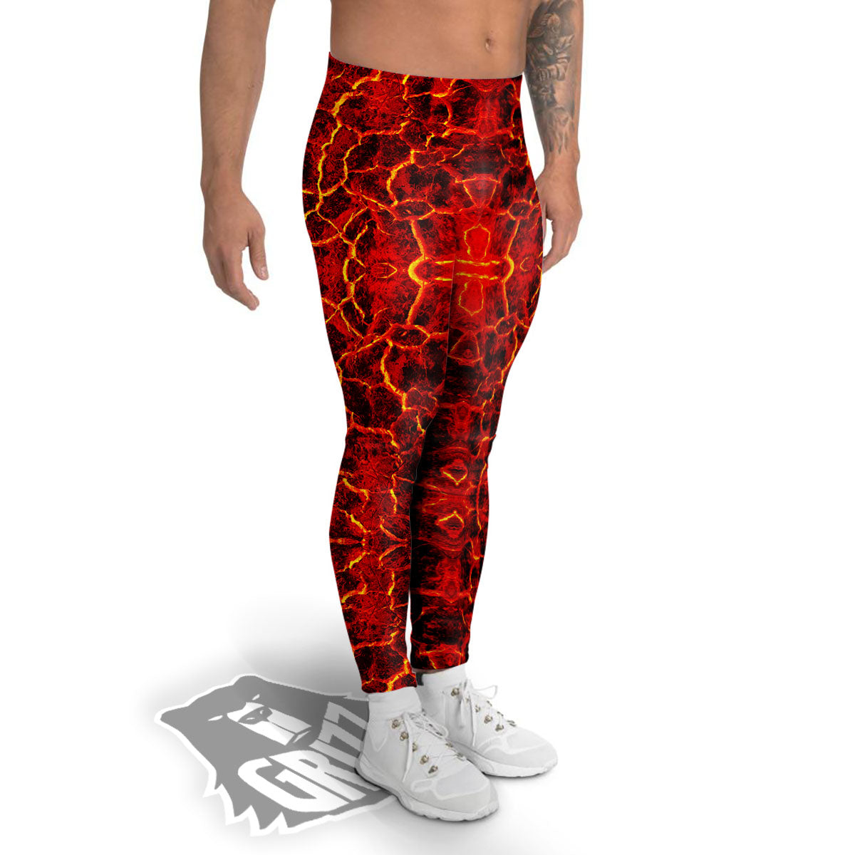 Lava Red Print Pattern Men's Leggings-grizzshop