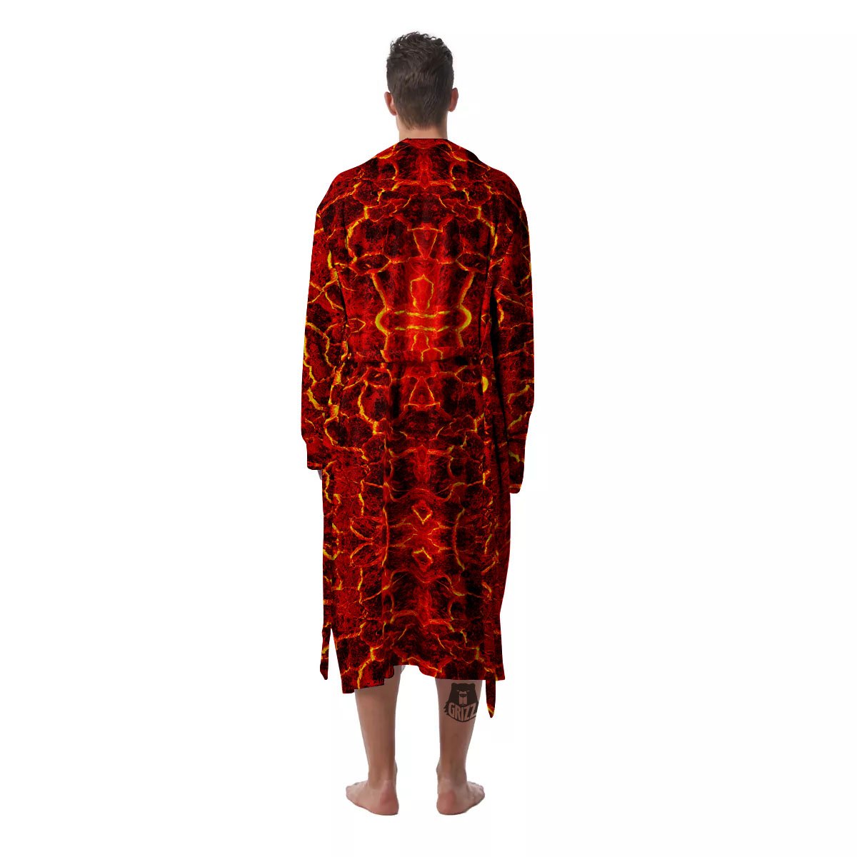Lava Red Print Pattern Men's Robe-grizzshop