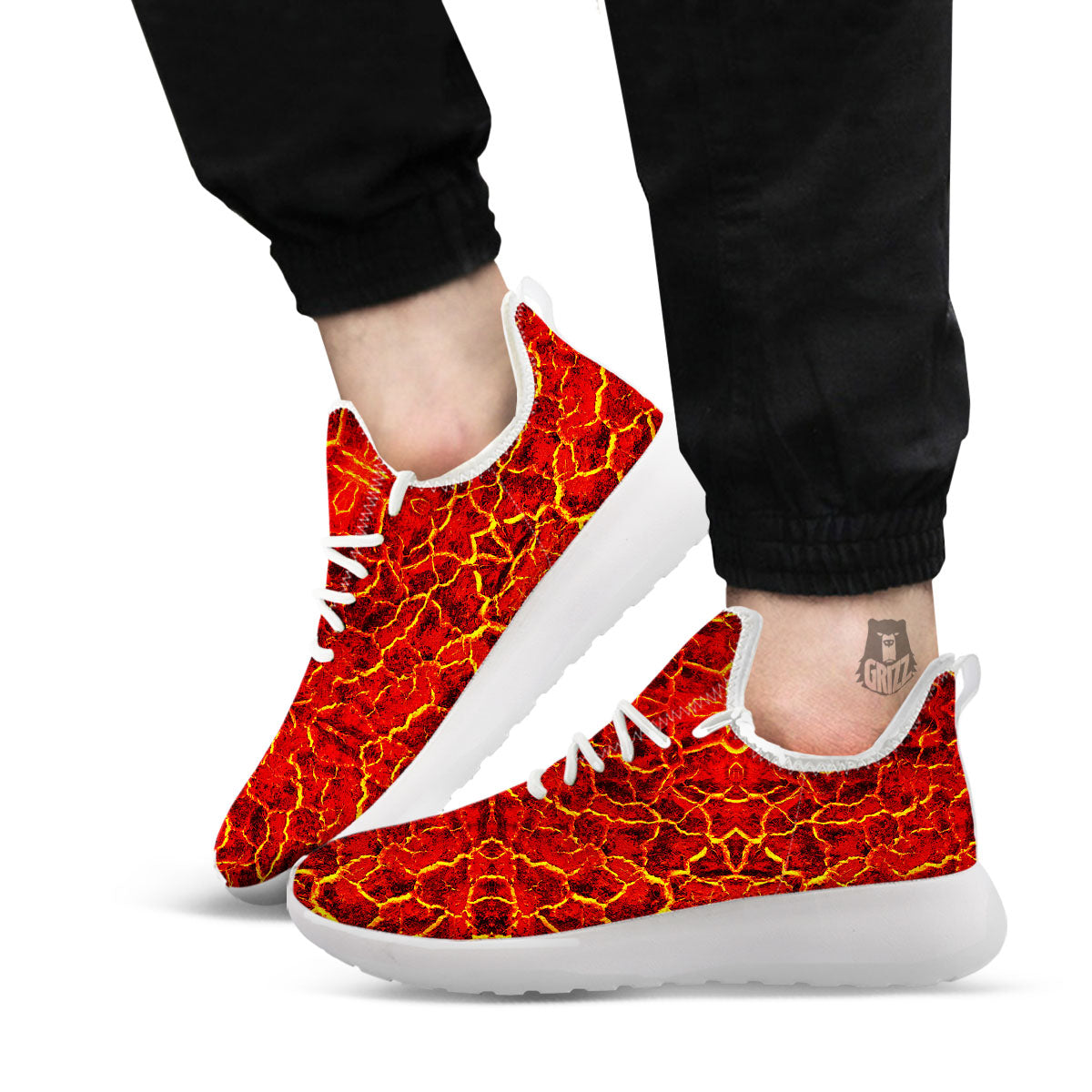 Lava Red Print Pattern White Athletic Shoes-grizzshop