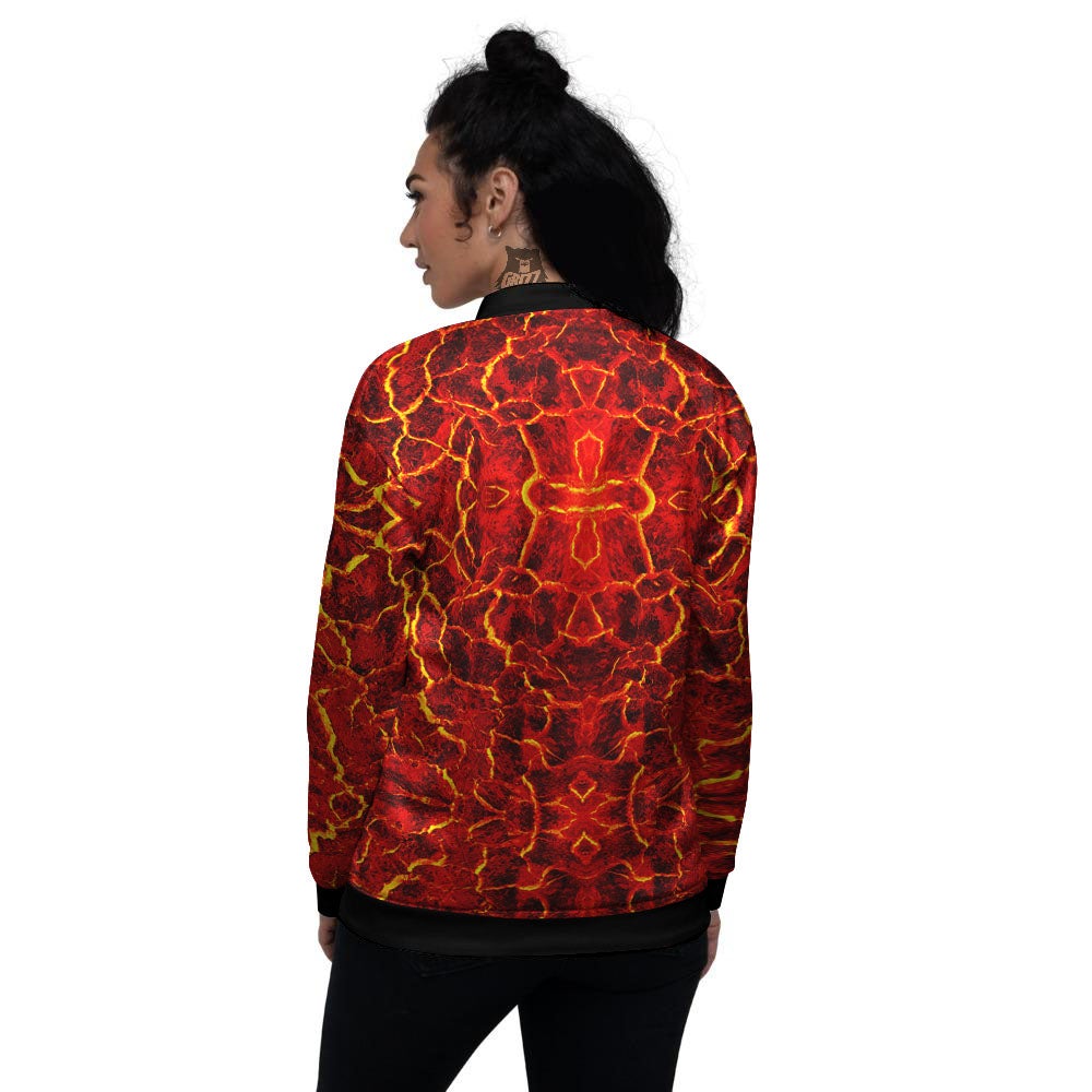 Lava Red Print Pattern Women's Bomber Jacket-grizzshop