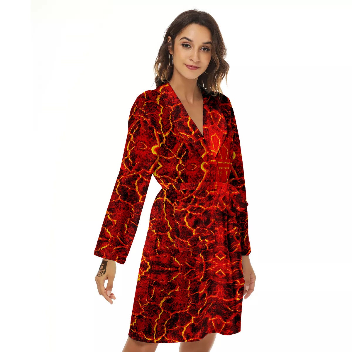 Lava Red Print Pattern Women's Robe-grizzshop