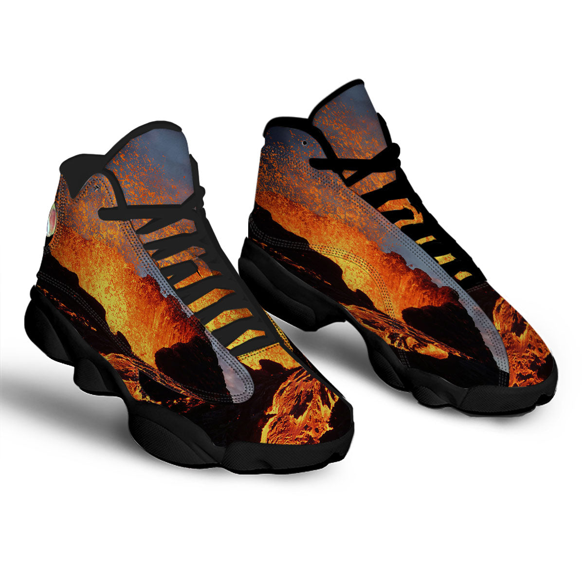 Lava Volcano Print Black Basketball Shoes-grizzshop