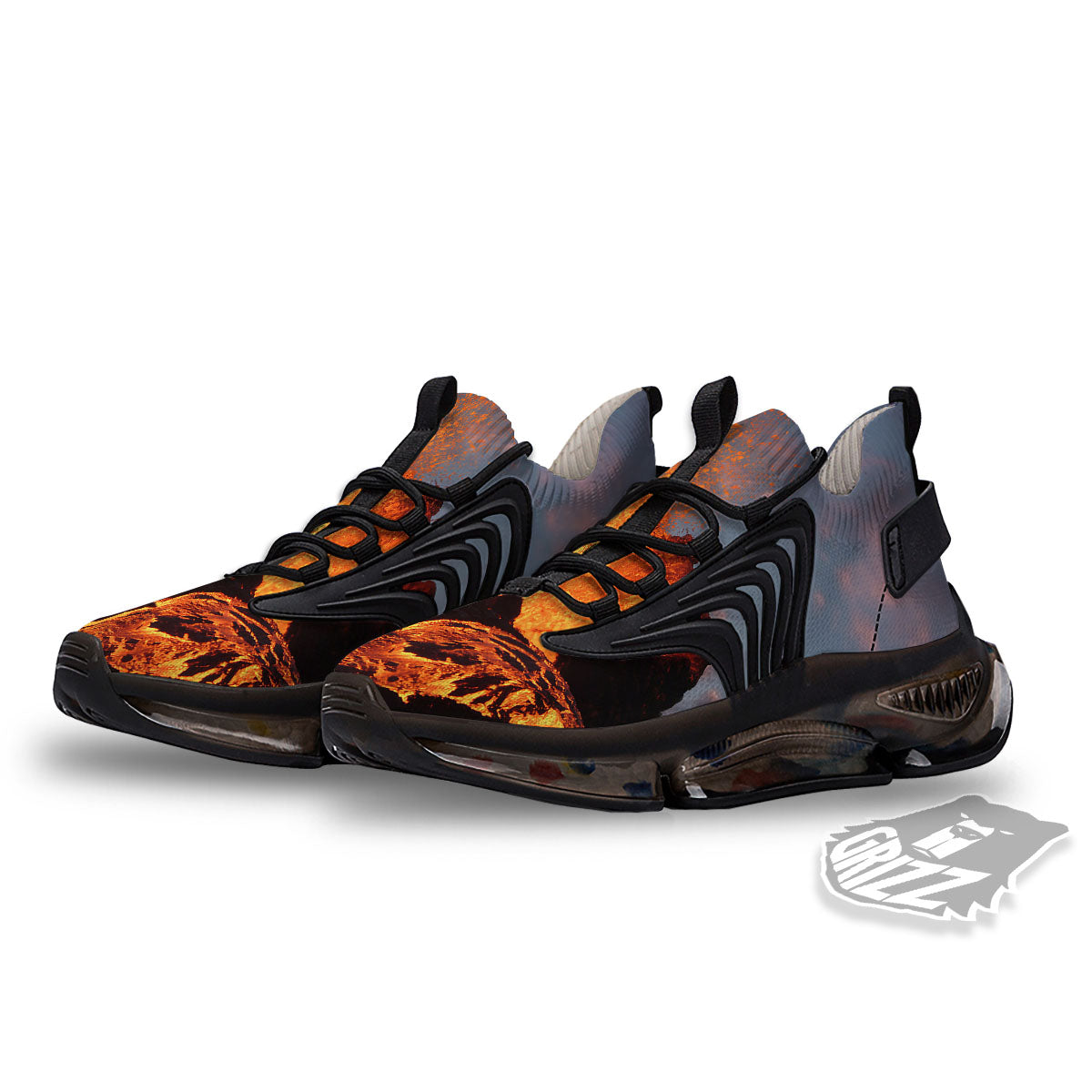 Lava Volcano Print Black Gym Shoes-grizzshop