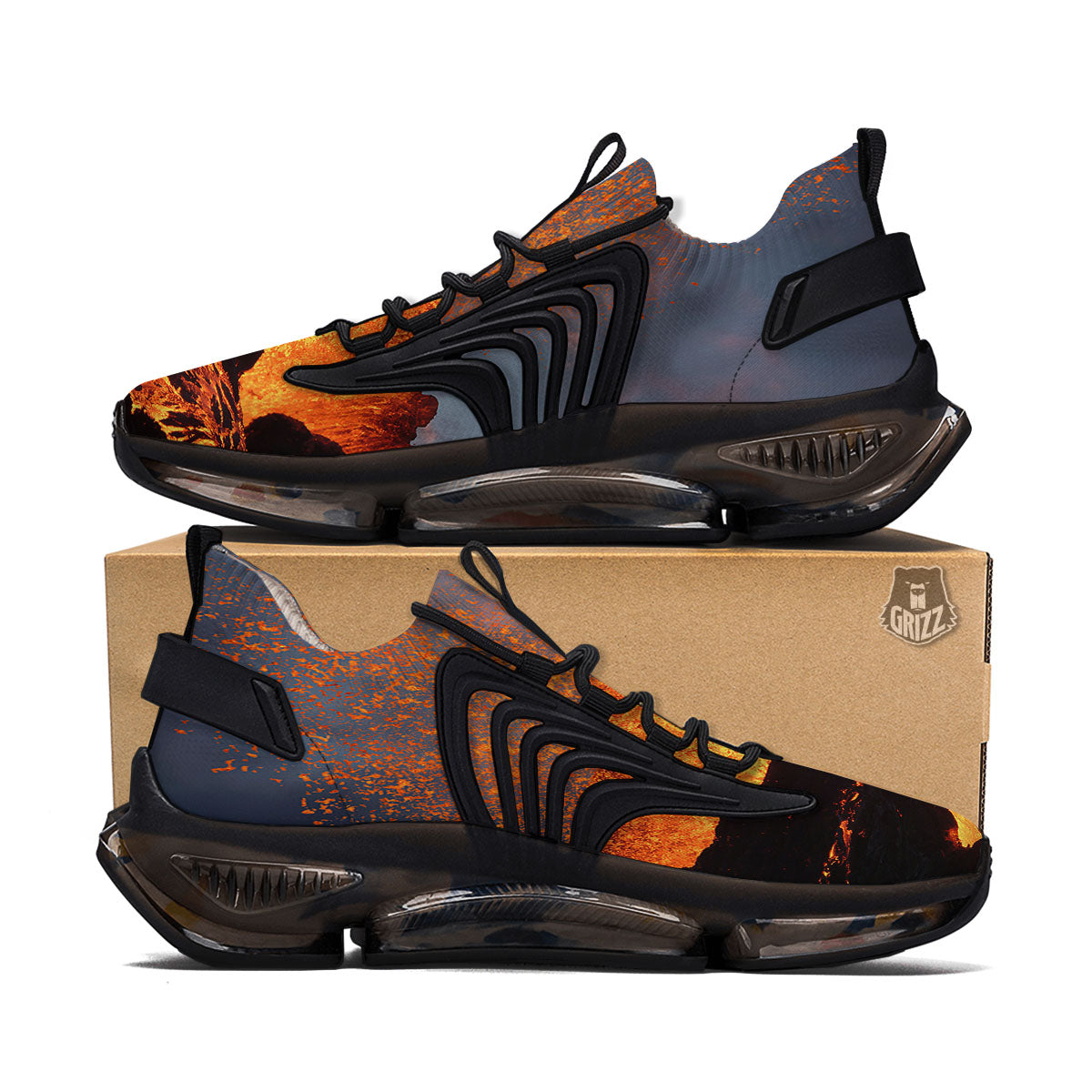 Lava Volcano Print Black Gym Shoes-grizzshop
