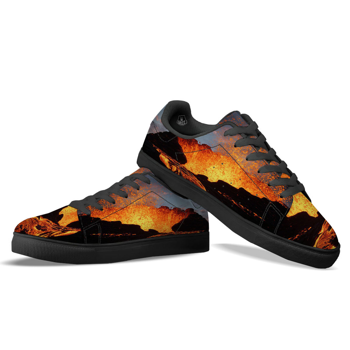 Lava Volcano Print Black Low Top Sneakers-grizzshop