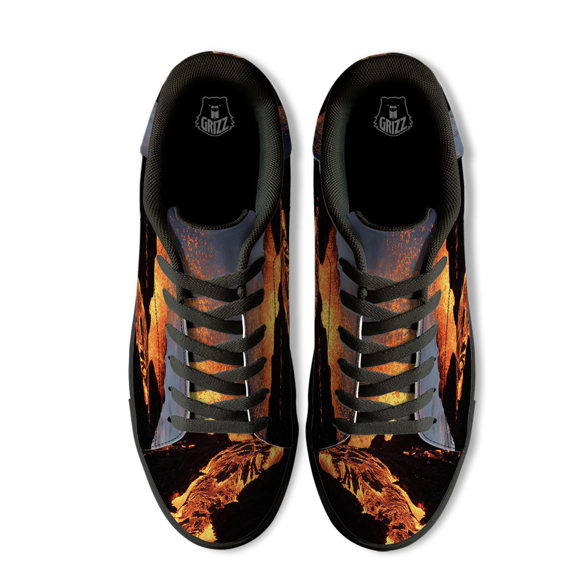 Lava Volcano Print Black Low Top Sneakers-grizzshop