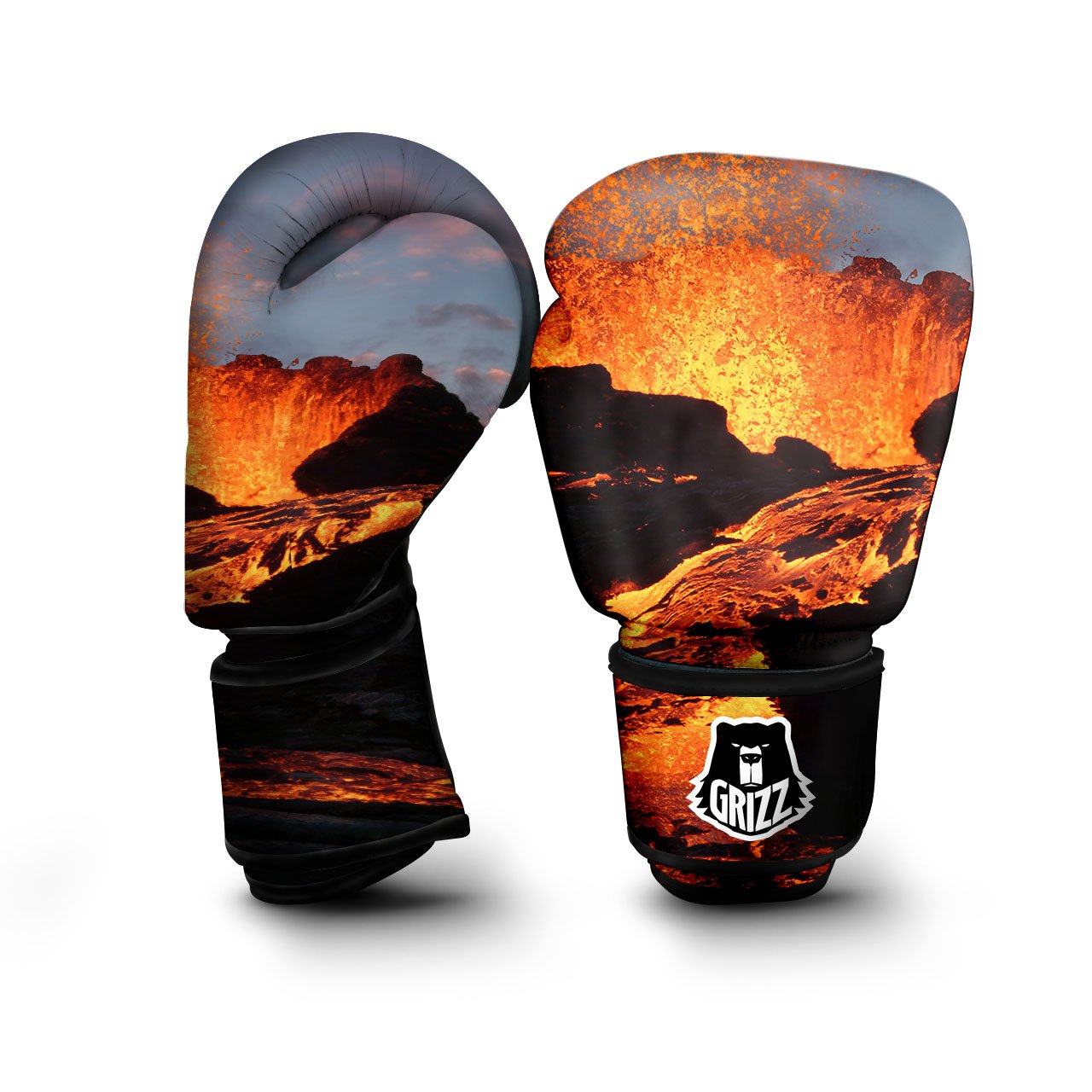 Lava Volcano Print Boxing Gloves-grizzshop